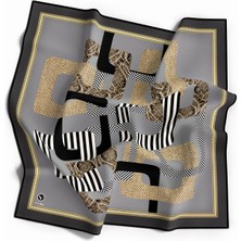 Violla Twill Geometrik Desenli Gri Renkli 90X90 Eşarp (Ipek Içermez) Kenar Dikiş Şekli El Dikişli