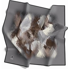 Violla Twill Fırça Efektli Desenli Gri Renkli 90X90 Eşarp (Ipek Içermez) Kenar Dikiş Şekli El Dikişli