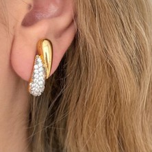 H&S Aksesuar Tasarım Çift Renk Zirkon Taşlı Damla Küpe