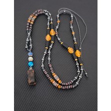 Tahrastone Damla Kehribar-Varisit-Lal Garnet-Kaplangözü-Oniks-Hematit Doğaltaş Bohem Kolye Takı Aksesuar Erkek Kolye