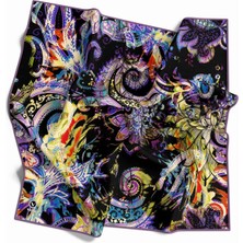 Violla Twill Şal Desenli Lila Renkli 90X90 Eşarp (Ipek Içermez) Kenar Dikiş Şekli El Dikişli