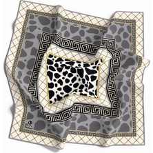 Violla Twill Taş Desenli Gri Renkli 90X90 Eşarp (Ipek Içermez) Kenar Dikiş Şekli El Dikişli