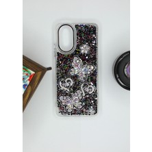 FoxPower Realme C67 Kılıf Kelebek Desenli Parlak Simli Kapak