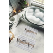 Dolce Mariee Yıkanabilir Kaymaz Tabanlı Modern Desenli 2'li Banyo Paspas Takımı BPS0013