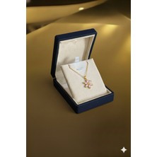 Ada Life Gümüş (Premium Işıklı Kutulu) 925 Ayar Gümüş Pembe Taşlı 18 Ayar Gold Kaplama Lotus Çiçeği Kadın Kolye