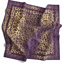 Violla Twill Leopar Desenli Mor Renkli 90X90 Eşarp (Ipek Içermez) Kenar Dikiş Şekli El Dikişli