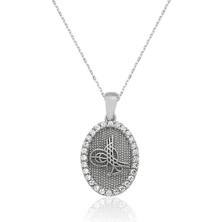 Aya Diamond Gümüş Tuğra Oval Bayan Kolye