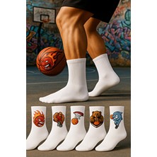 Çorapdunyam 6 Adet Beyaz Basketbol Desenli Kolej Tenis Çorap Türkiye Menşeli Spor Kullanımı İçin Özel