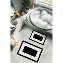 Dolce Mariee Yıkanabilir Kaymaz Tabanlı Modern Desenli 2'li Banyo Paspas Takımı BPS0021