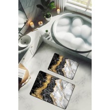 Dolce Mariee Yıkanabilir Kaymaz Tabanlı Modern Desenli 2'li Banyo Paspas Takımı BPS0042