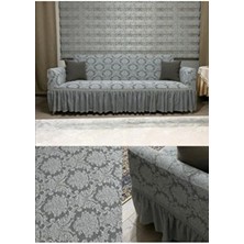 Arlisa Jakarlı 3 Kişilik Lastikli Koltuk Örtüsü | Osmanlı Desen Jakarlı Kanepe Örtüsü Koltuk Kılıfı Gri