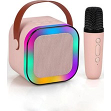 Yumax Pembe Bluetooth Karaoke Hoparlör Seti Mikrofonlu RGB LED Işıklı 10W Güçlü Ses Özellikleri