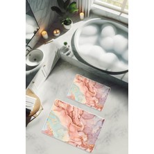Dolce Mariee Yıkanabilir Kaymaz Tabanlı Modern Desenli 2'li Banyo Paspas Takımı BPS0034