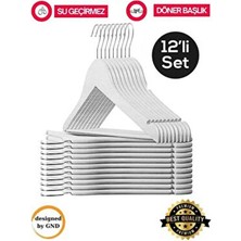 Hausgarten 12 Adet Ahşap Görünümlü Plastik Kıyafet ve Elbise Askısı Beyaz