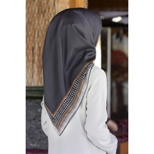 Violla Twill Kazayak Bordür Desenli Füme Renkli 90X90 Eşarp (Ipek Içermez) Kenar Dikiş Şekli El Dikişli