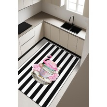 Dolce Mariee Parlak Kadife Kumaş Dijital Baskı Dot Kaymaz Tabanlı Mutfak Halısı H0043