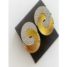 H&S Aksesuar Özel Seri Zirkon Taşlı Kıvrım Detay Çelik Tasarım Küpe