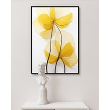 Rosa Art Metal Çerçeveli Gerçek Camlı Tablo |soyut, Minimalist Sarı Çiçek Temalı Tablo| Parlak Dokulu Çiçek