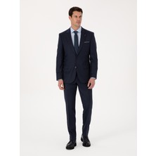 Cacharel Erkek Lacivert Slim Fit Yün Karışımlı Mikro Desenli Klasik Pantolon 50310020-VR033