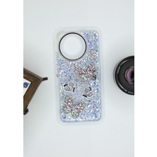 FoxPower Tecno Camon 30 Kılıf Kelebek Desenli Parlak Simli Kapak