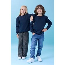 Perendi Basic Lacivert Kışlık Sweatshirt Uzun Kollu Şardonlu Tasarım Cepsiz