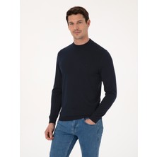 Cacharel Lacivert Slim Fit Yün Karışımlı Çeyrek Balıkçı Yaka Basic Triko Kazak 50318891 VR033