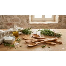%100 Doğal Zeytin Ağacı Ahşap – Isıya Dayanıklı, Çizmez, Sağlıklı Yemek Yapma Seti (4’lü)