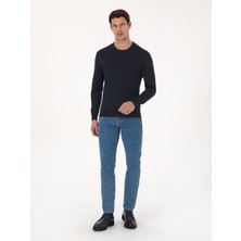 Cacharel Erkek Lacivert Slim Fit Yün Karışımlı Bisiklet Yaka Basic Triko Kazak 50318854-VR033