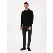 Cacharel Siyah Regular Fit Yün Karışımlı Polo Yaka Basic Triko Kazak 50318855 VR046