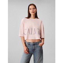 Calvin Klein Kadın Grafikli Pembe Crop T-Shirt