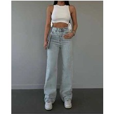 Trn JNS Loiss Buz Kar Mavi Likralı Süper Yüksek Bel Salaş Jeans Palazzo Pantolon. (Süper Yüksek)