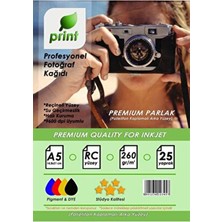 Print Premium Parlak Fotoğraf Kağıdı A5 (15X21) 260 gr 25 Yaprak Inkjet Yazıcı Uyumluluğu