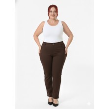 Akşen Giyim Büyük Beden % 96 Pamuk Full Likralı Yüksek Bel Yan Lastikli Bilek Boy Gabardin Pantolon