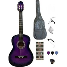 Sazhane 4/4 Sap Ayarlı Mor Klasik Gitar Seti (Kılıf-Pena-Kapo-Nota Sticker...)