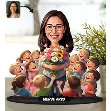 BK Gift Kadın Öğretmen Tasarımlı Renkli Karikatür Biblo -11 Kişiye Özel Öğretmenler Günü Hediyesi
