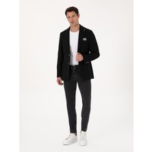 Cacharel Erkek Siyah Slim Fit Yün Karışımlı Kırlangıç Yaka Balık Sırtı Blazer Ceket 50310781-VR046
