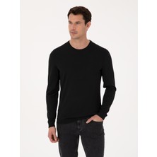 Cacharel Siyah Slim Fit Yün Karışımlı Bisiklet Yaka Basic Triko Kazak 50318854 VR046