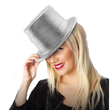 MGN Gümüş Renk Uzun Plastik Simli Parti Şapkası