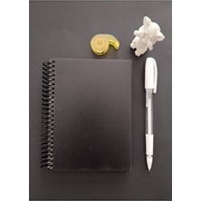 Siyah Yapraklı Spiralli Defter 11X15CM 165 Gr. 30YP. 60 Syfa ve Beyaz Jel Kalem Ahşap Kapaklı Defter