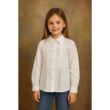 Elayza Kız Çocukları Için Önü Dantel Detaylı Inci Bezeli Beyaz Gömlek / 23 Nisan Okul Gömleği
