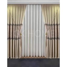 Perdenin Adresi Pano Fon Perde Krem Damask Çiçek Desenli Fon Perde Sık Pile 1/3 Tek Kanat