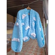 Okozturk Mavi Bulutlu El Örgüsü Puffy Hırka & Kalın Hırka & Pinterest Hırka & Crop Hırka