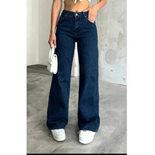 Ramrod Camelia 90's Mavi Likralı Süper Yüksek Bel Salaş Jeans Palazzo Pantolon Wide Leg