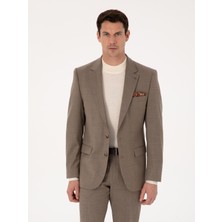 Cacharel Erkek Camel Slim Fit Yün Karışımlı Mikro Desenli Klasik Ceket 50310061-VR015