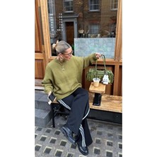 Nilza Haki Yeşil Yumuşak Dokulu Bisiklet Yaka Oversize Triko Kazak