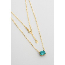 So CHIC Derin Paraiba 18 Ayar Sarı Altın Kaplama 44 Cm Gümüş Baget Kolye