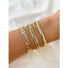 Kadın Gold Renk 3 Lü Tasarım Kombin Bileklik