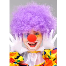 Mor Renk Kıvırcık Afro Bonus Peruk Takma Saç ve Kırmızı Burun Seti