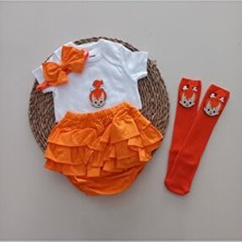 Mars Baby Kız Bebek Turuncu Çakıl Fırfır Şort Etek Badili Çorap Takımı Özel Günler İçin