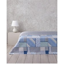 English Home Patch Mosaic Tek Kişilik Çok Amaçlı Örtü 160X220 cm Mavi